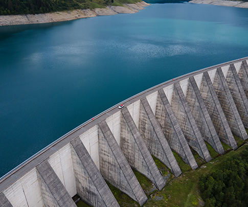 hydro power green energy, water dam beautiful view, water dam landscape in Alps